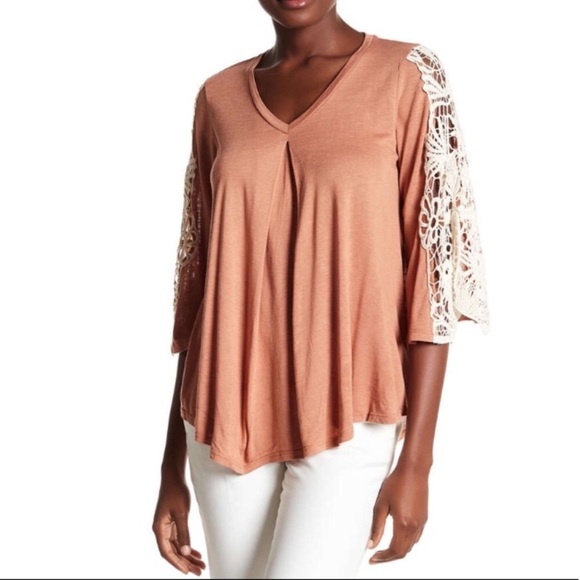 Bobeau Crochet Sleeve Blouse - Picture 2 of 7